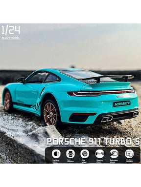 Porsche 911 Turbo S Metal Diecast Car - T-Blue - Scale 1:24 - Big Size