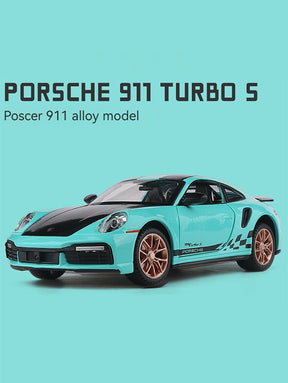 Porsche 911 Turbo S Metal Diecast Car - T-Blue - Scale 1:24 - Big Size