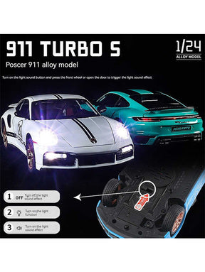 Porsche 911 Turbo S Metal Diecast Car - T-Blue - Scale 1:24 - Big Size