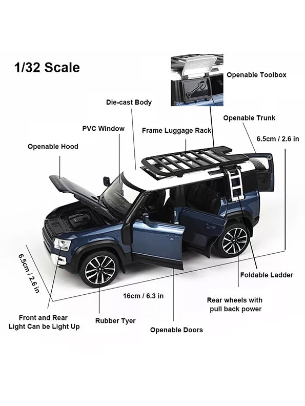 Land Rover Defender Metal Diecast Car - Navy Blue - Scale 1:32