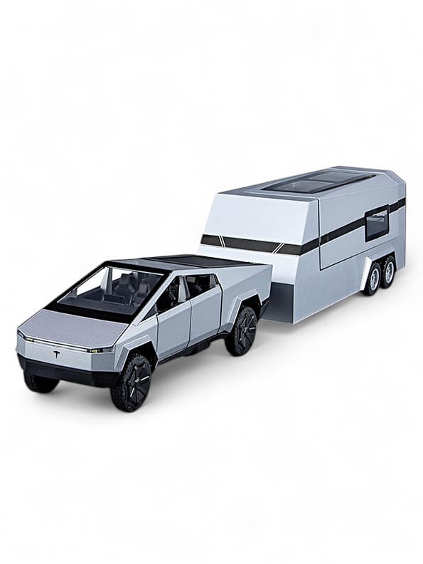 Tesla Cybertruck With Pickup Trailer Car Scale 1:24 - Grey (TV-AG-24)