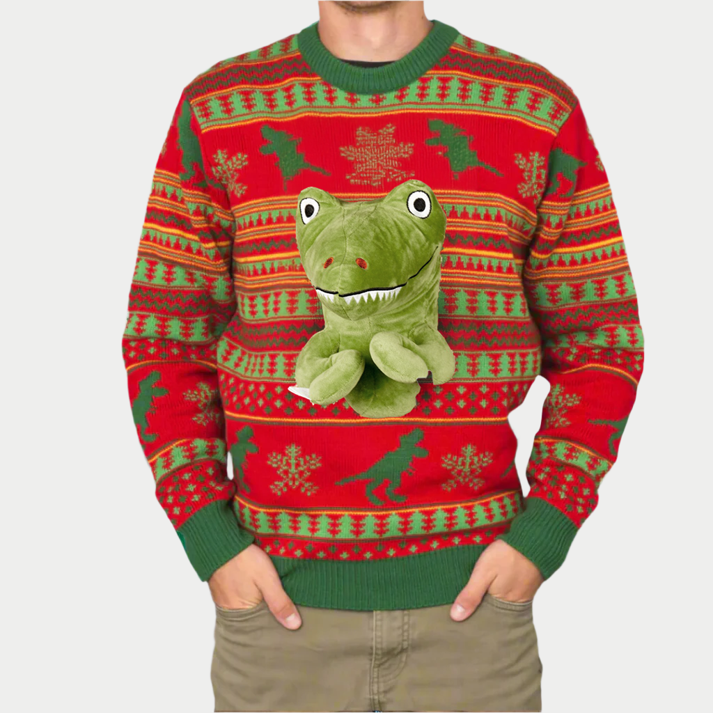 Dino Claus Ugly Men's Sweater – Unleash the Holiday Beast!