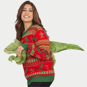 Dino Claus Ugly Women's Sweater – Unleash the Holiday Beast!