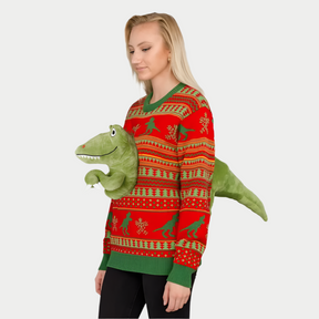 Dino Claus Ugly Women's Sweater – Unleash the Holiday Beast!